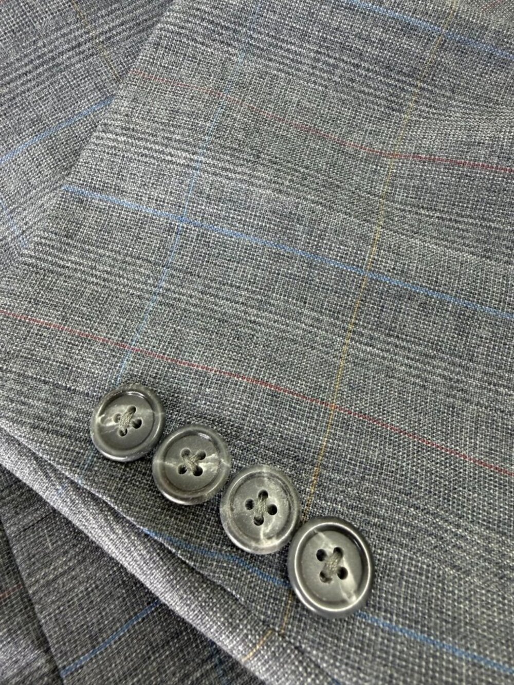 Hart Schaffner Marx 2 Pc Suit 44R Blazer 34X30 Windowpane Gray Wool USA Made